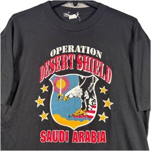 Vintage Operation Desert Shield Saudi Arabia Tshirt Mens XL Black Military Artex